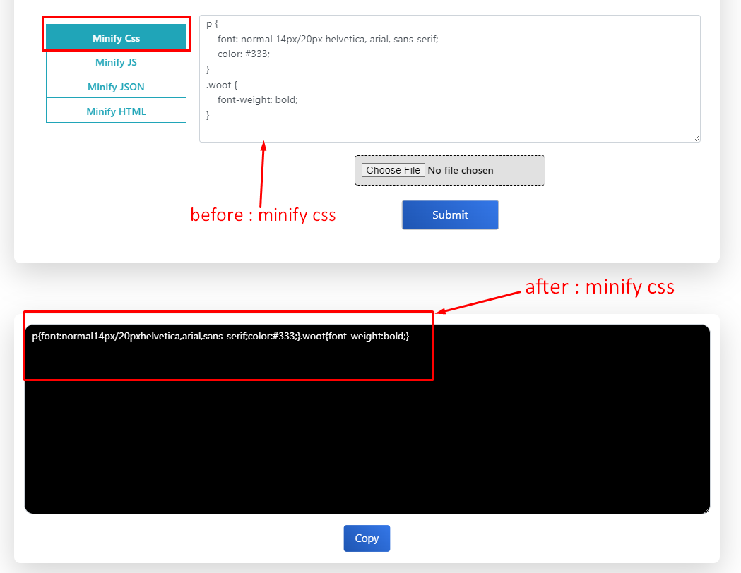 minify css minify css
